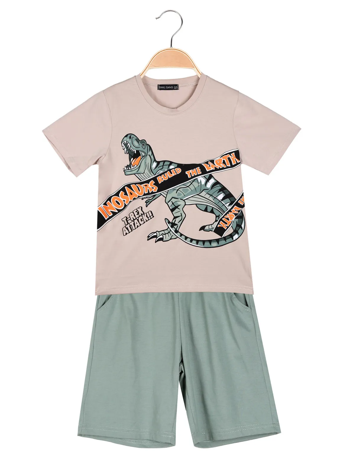 Small Gang Completo da bambino corto in cotone con t-shirt e bermuda - sabbia