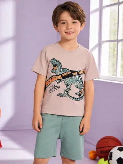 Small Gang Completo da bambino corto in cotone con t-shirt e bermuda - sabbia
