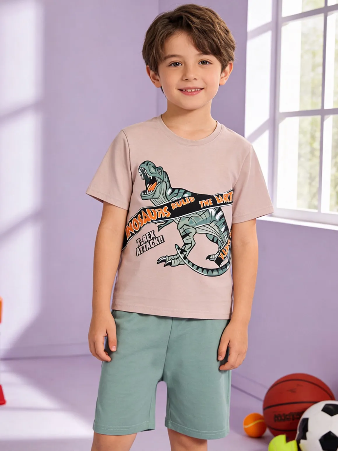 Small Gang Completo da bambino corto in cotone con t-shirt e bermuda - sabbia