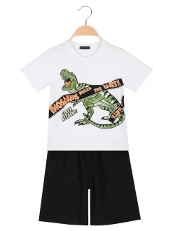 Small Gang Completo da bambino corto in cotone con t-shirt e bermuda - bianco