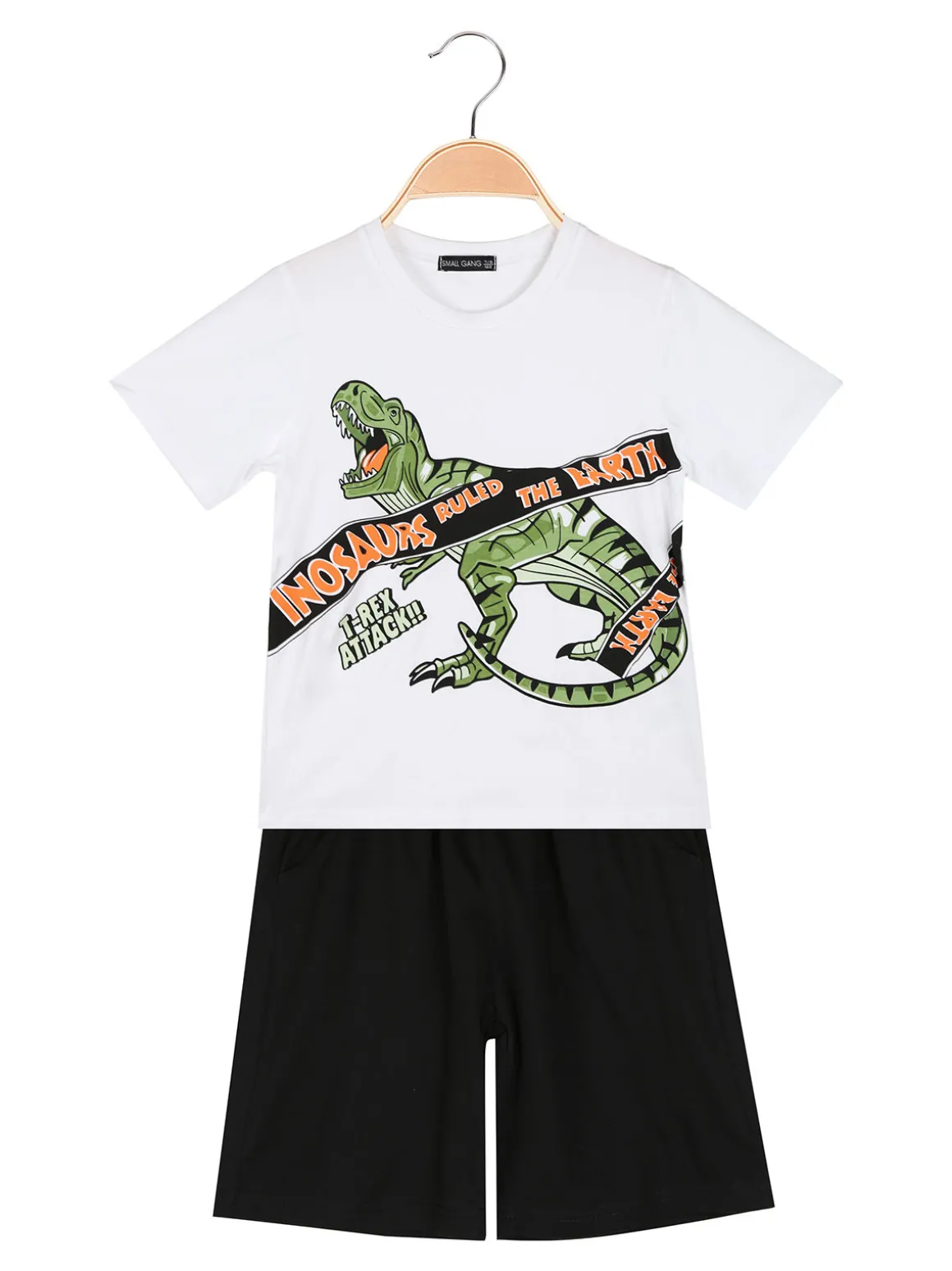 Small Gang Completo da bambino corto in cotone con t-shirt e bermuda - bianco