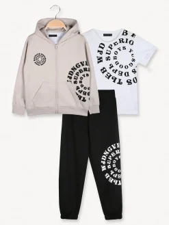 Small Gang Completo tuta da bambino 3 pezzi con cappuccio e zip - beige