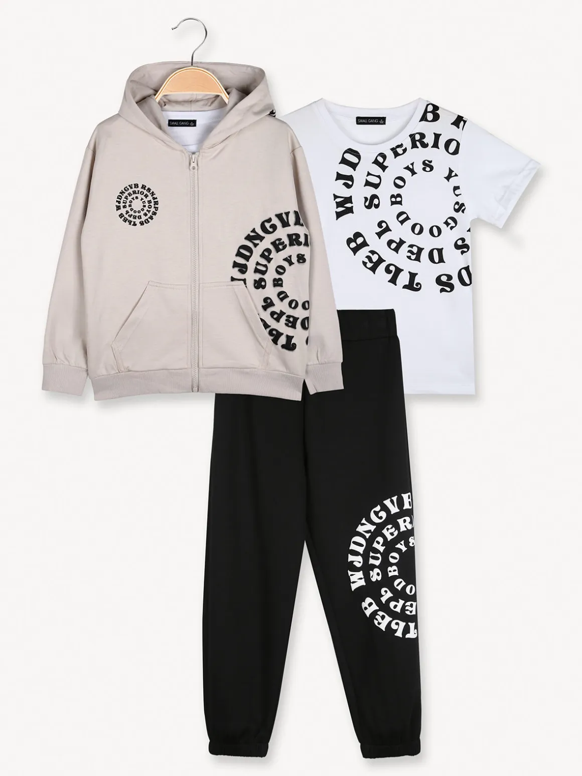 Small Gang Completo tuta da bambino 3 pezzi con cappuccio e zip - beige