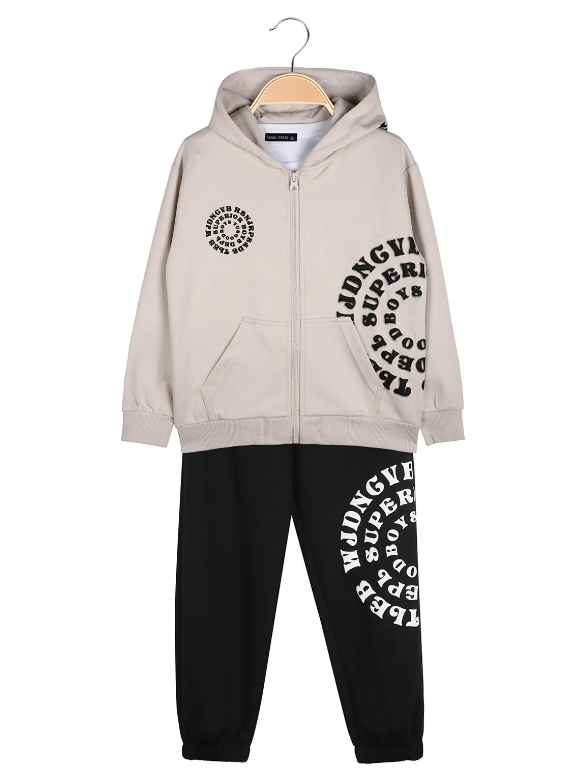 Small Gang Completo tuta da bambino 3 pezzi con cappuccio e zip - beige