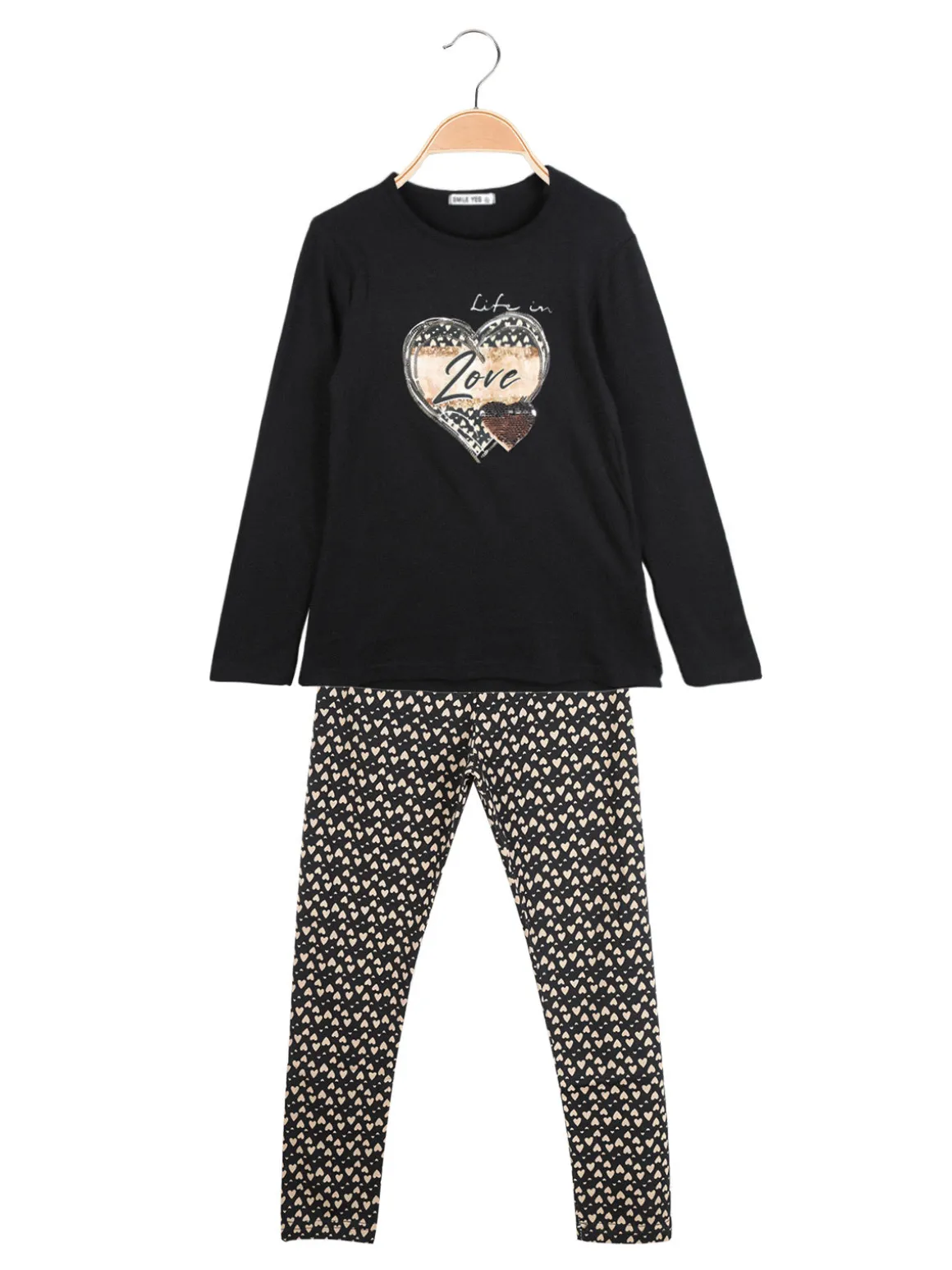 Smile Yes Completo 2 pezzi da bambina con leggings a cuori