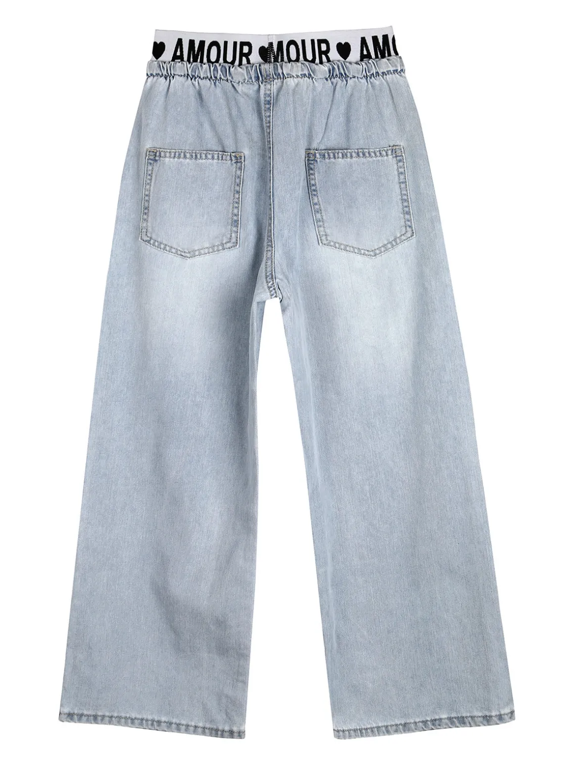 Smile Yes Completo 2 pezzi da bambina con t-shirt e jeans a gamba larga - azzurro
