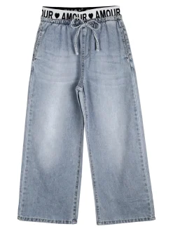 Smile Yes Completo 2 pezzi da bambina con t-shirt e jeans a gamba larga - rosa