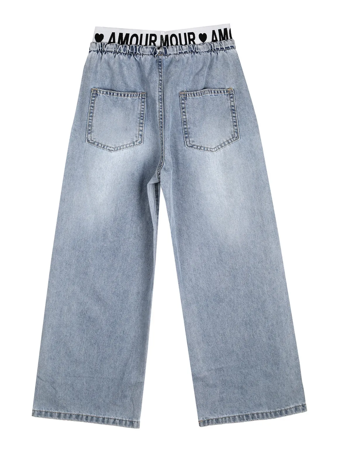 Smile Yes Completo 2 pezzi da bambina con t-shirt e jeans a gamba larga - rosa