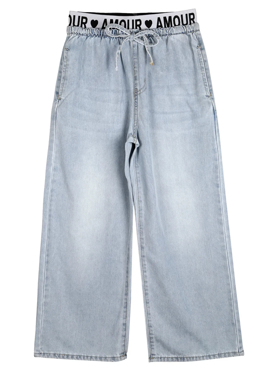 Smile Yes Completo 2 pezzi da bambina con t-shirt e jeans a gamba larga - acqua marina