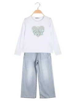 Smile Yes Completo 2 pezzi da bambina con t-shirt e jeans a gamba larga - acqua marina