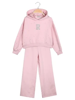 Smile Yes Completo tuta 2 pezzi con cappuccio e strass a gamba larga - rosa