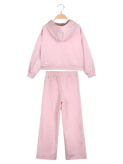 Smile Yes Completo tuta 2 pezzi con cappuccio e strass a gamba larga - rosa