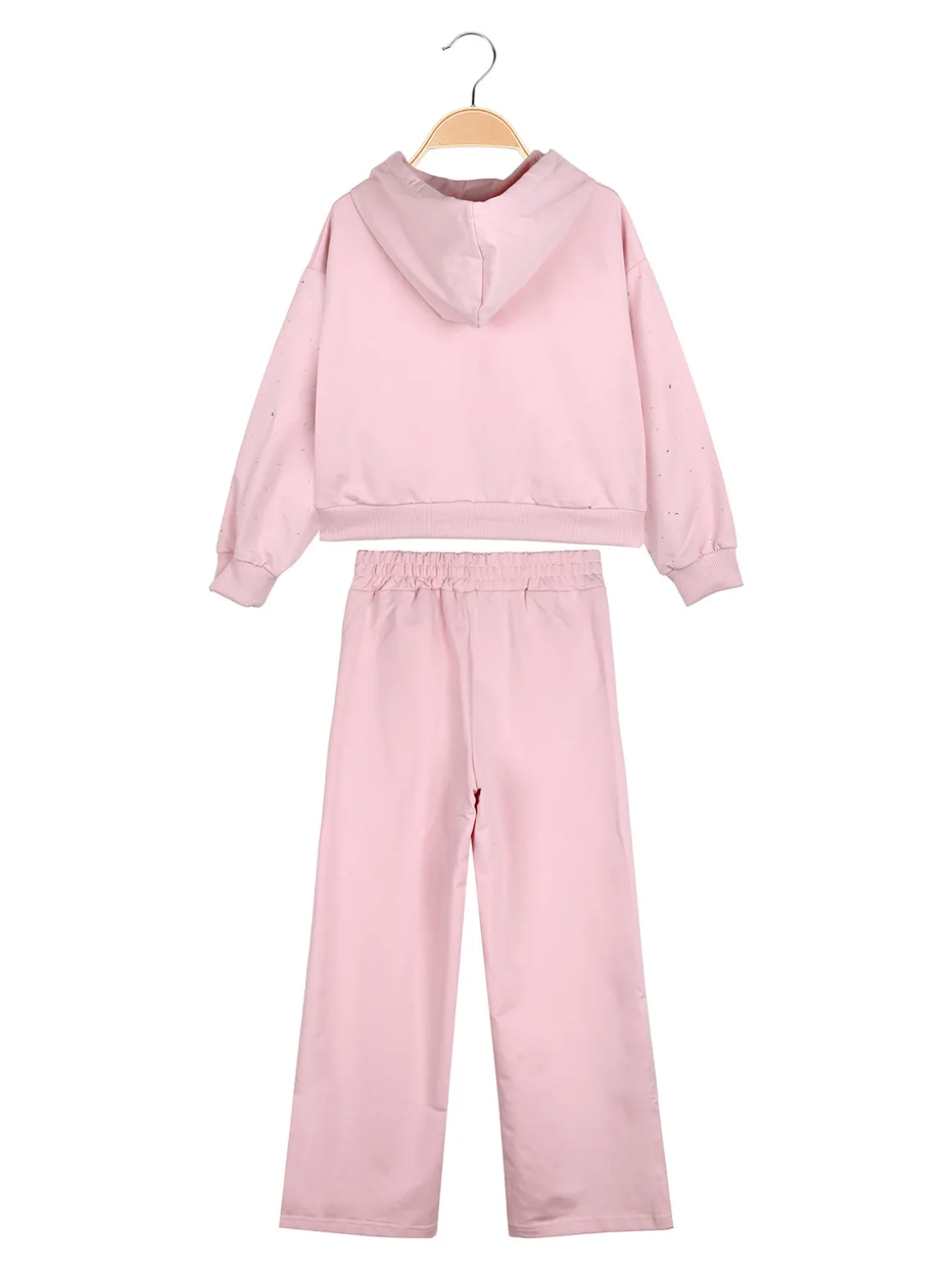 Smile Yes Completo tuta 2 pezzi con cappuccio e strass a gamba larga - rosa