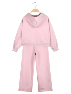 Smile Yes Completo tuta 2 pezzi con cappuccio e strass a gamba larga - rosa