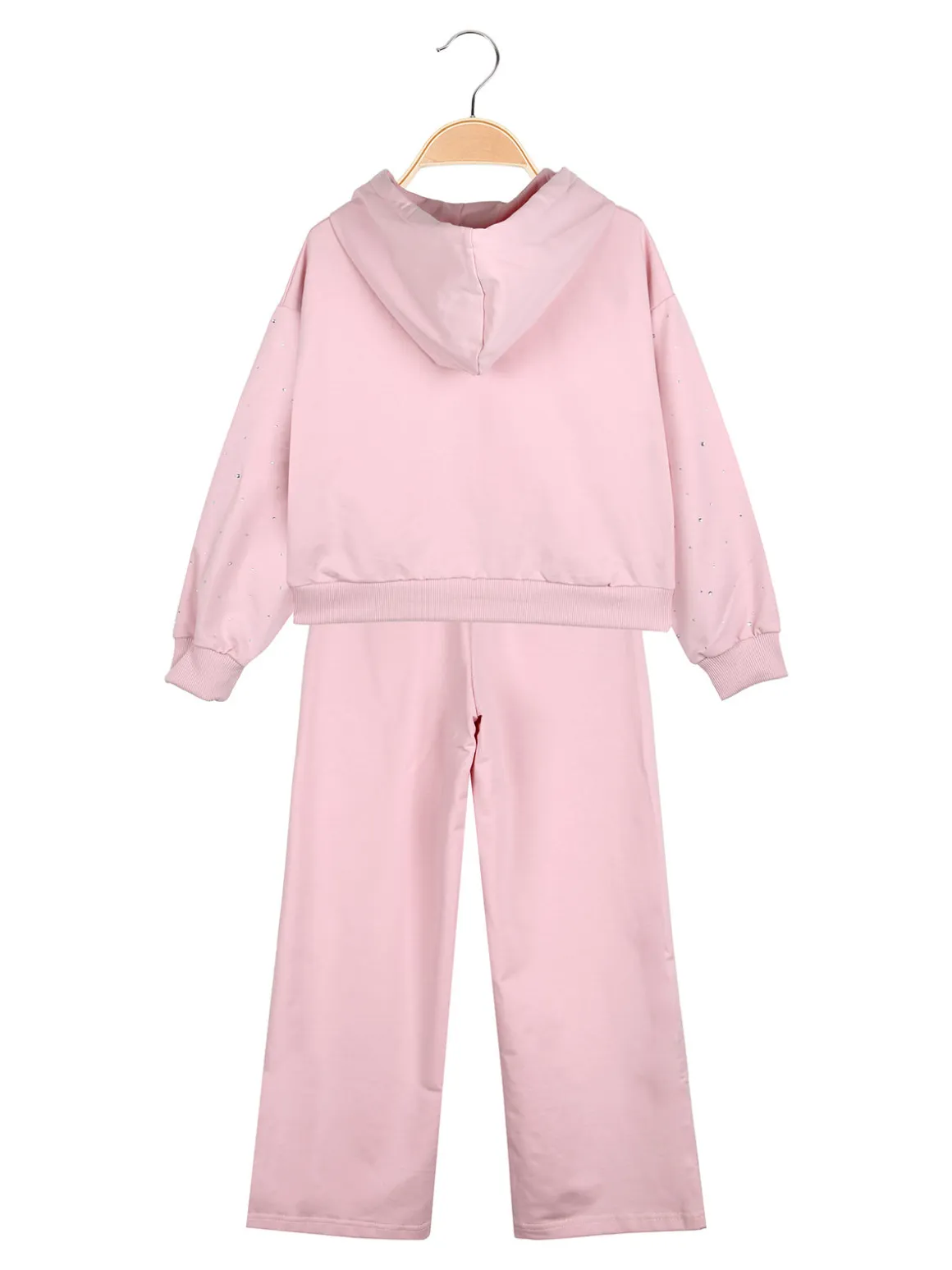 Smile Yes Completo tuta 2 pezzi con cappuccio e strass a gamba larga - rosa