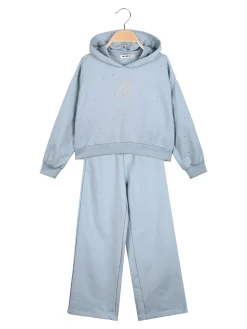 Smile Yes Completo tuta 2 pezzi con cappuccio e strass a gamba larga - azzurro