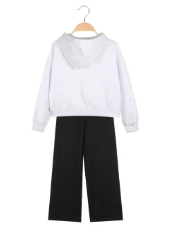 Smile Yes Completo tuta 2 pezzi con cappuccio e strass a gamba larga - bianco