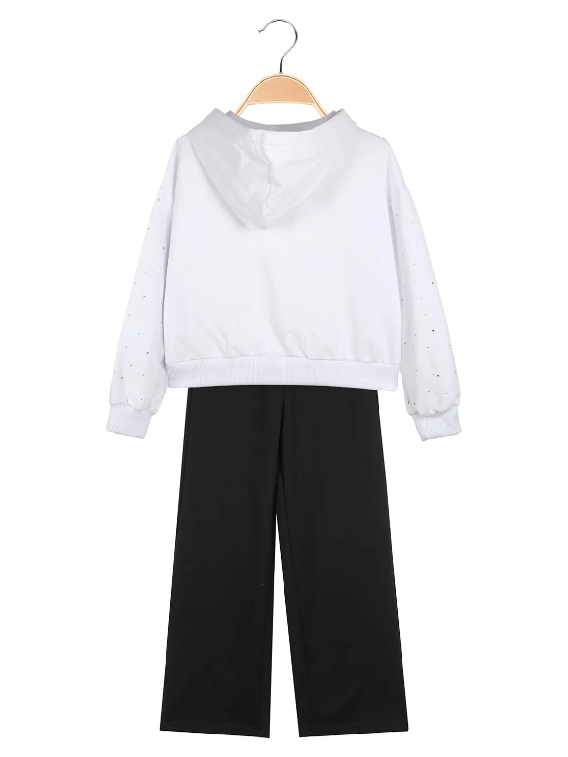 Smile Yes Completo tuta 2 pezzi con cappuccio e strass a gamba larga - bianco