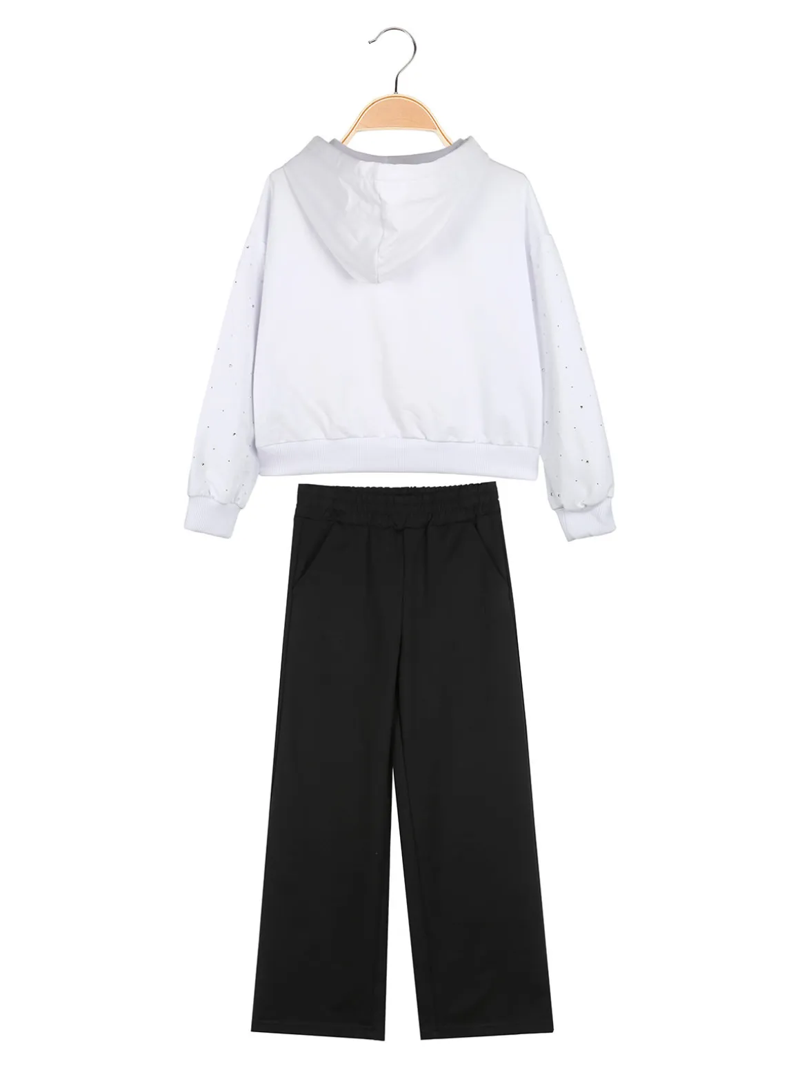 Smile Yes Completo tuta 2 pezzi con cappuccio e strass a gamba larga - bianco