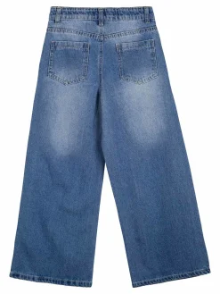 Smile Yes Jeans da bambina a gamba larga con strass - blu