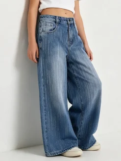 Smile Yes Jeans da bambina a gamba larga con strass - blu