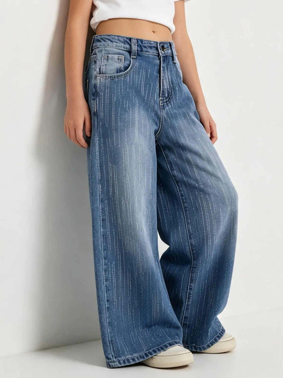 Smile Yes Jeans da bambina a gamba larga con strass - blu