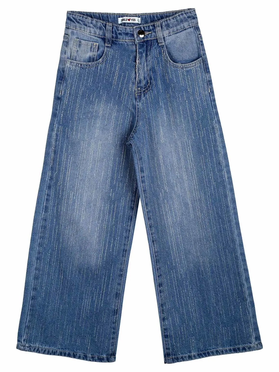Smile Yes Jeans da bambina a gamba larga con strass - blu