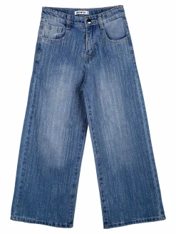 Smile Yes Jeans da bambina a gamba larga con strass - blu
