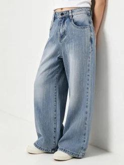 Smile Yes Jeans da bambina a gamba larga con strass - jeans