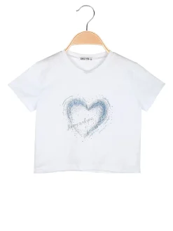 Smile Yes T-shirt cropped da bambina con cuore di strass