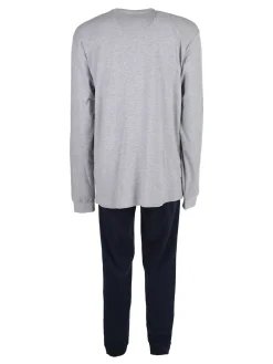 Snoopy Pigiama lungo da uomo in cotone interlock con stampe - grigio chiaro