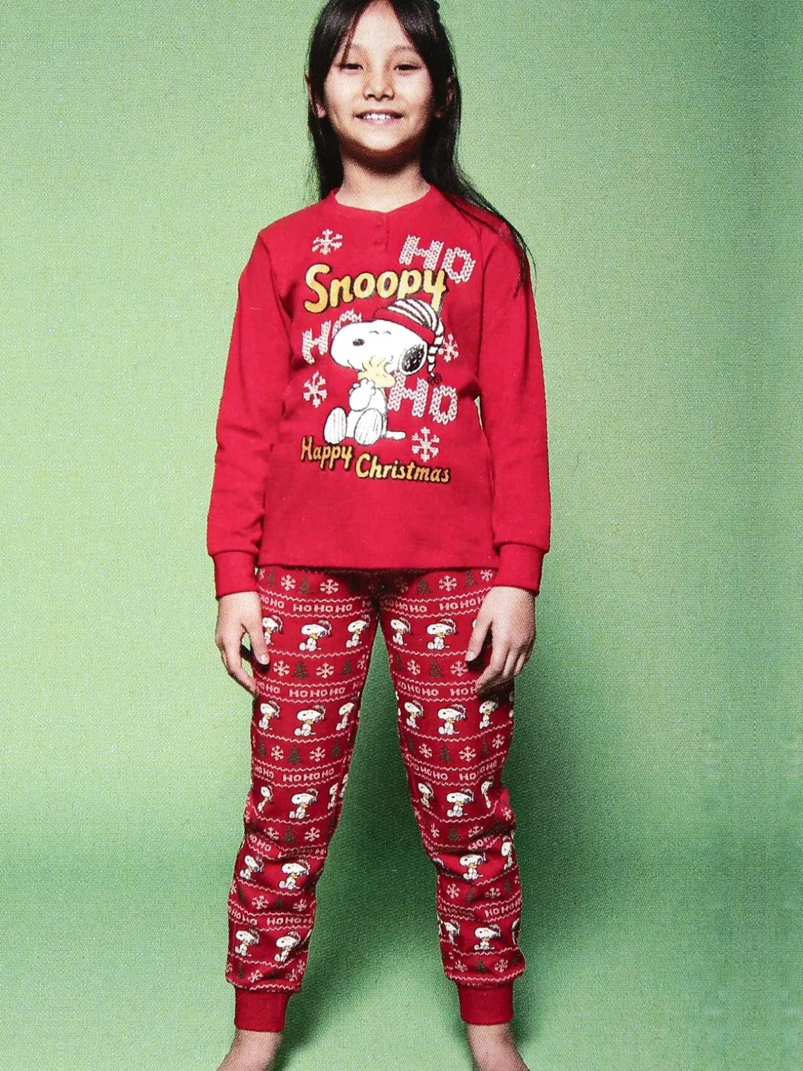 Snoopy Pigiama natalizio da bambina in cotone interlock