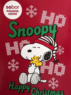 Snoopy Pigiama natalizio da uomo in cotone interlock
