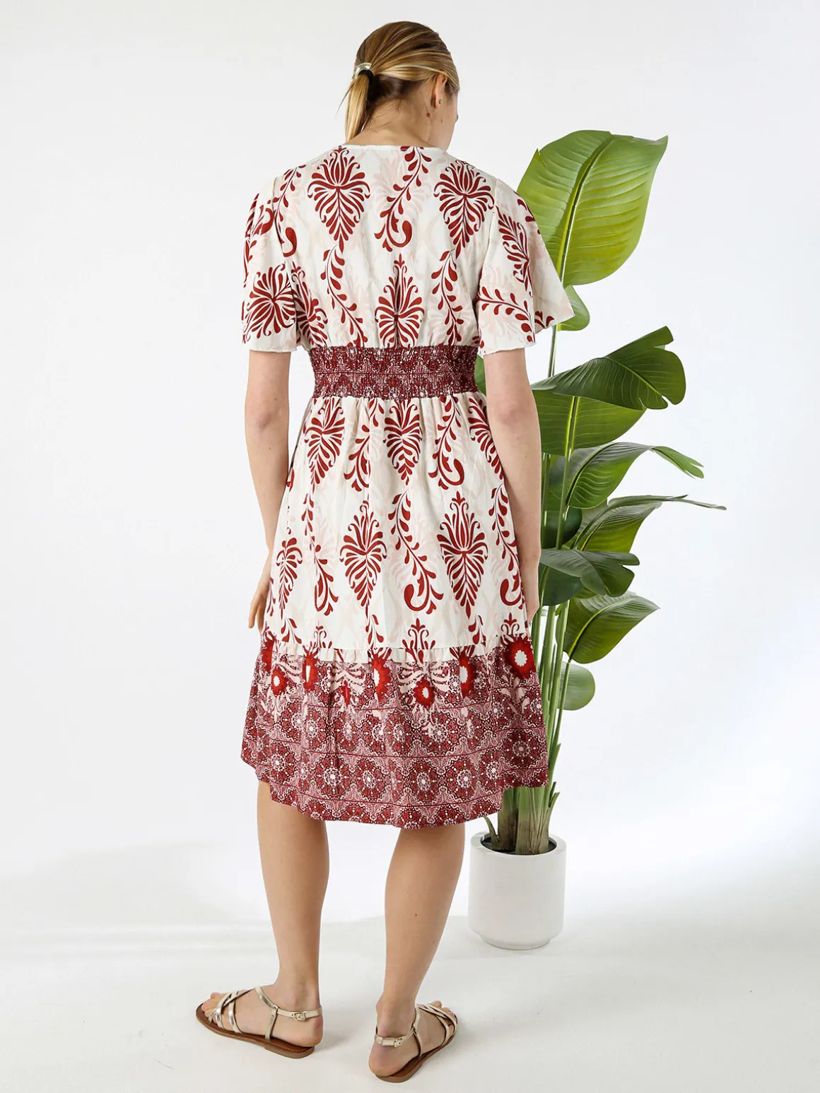 Solada Abito donna a maniche corte con scollo V - bordeaux
