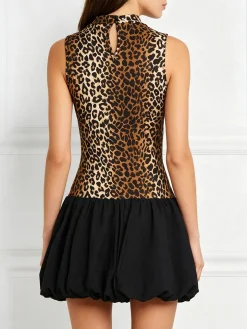 Solada Abito donna animalier senza maniche con gonna a palloncino - multicolore