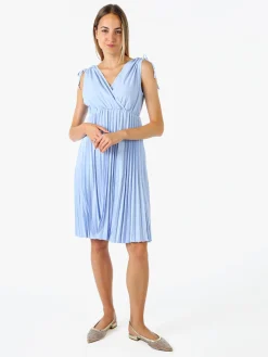 Solada Abito donna a spalla larga con gonna plissettata - azzurro