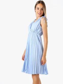 Solada Abito donna a spalla larga con gonna plissettata - azzurro