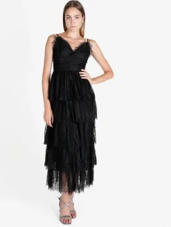 Solada Abito donna elegante in pizzo con balze