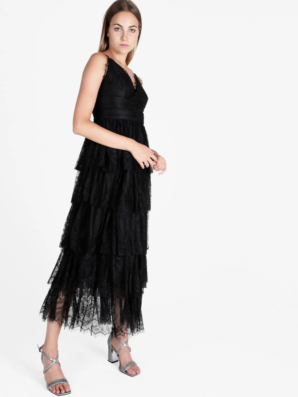 Solada Abito donna elegante in pizzo con balze