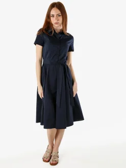 Solada Abito donna in cotone a maniche corte con bottoni sullo scollo - blu scuro