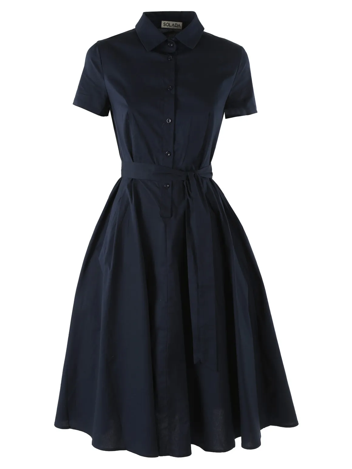 Solada Abito donna in cotone a maniche corte con bottoni sullo scollo - blu scuro