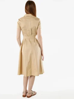 Solada Abito donna in cotone a maniche corte con bottoni sullo scollo - khaki