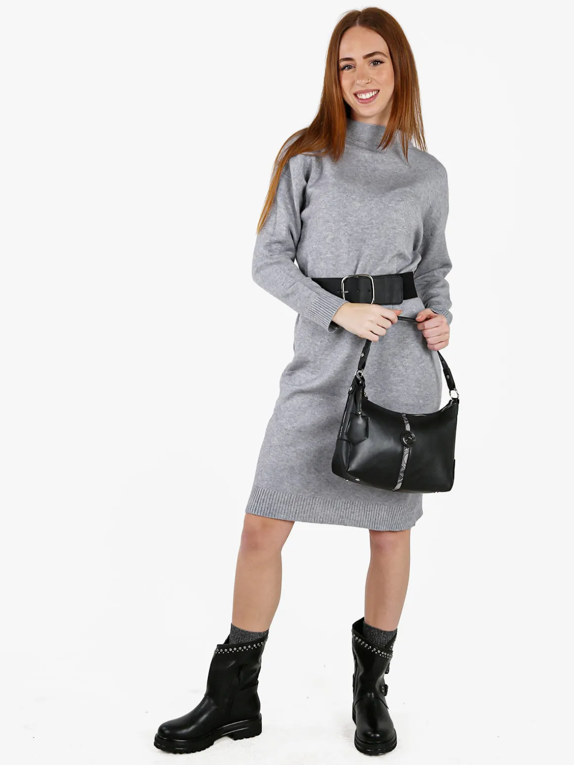Solada Abito donna in maglia accollato - nero