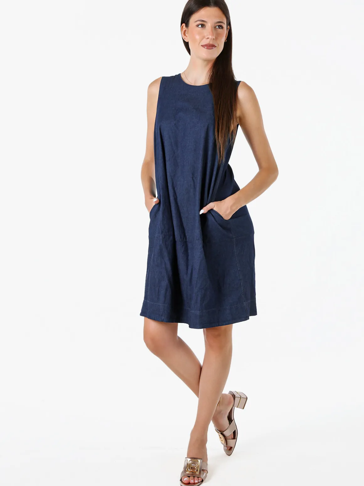 Solada Abito donna smanicato in cotone effetto jeans - blu