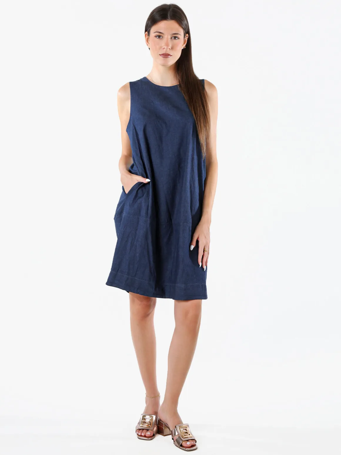 Solada Abito donna smanicato in cotone effetto jeans - blu