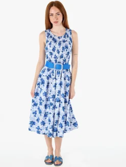 Solada Abito donna smanicato in cotone con stampe - blu