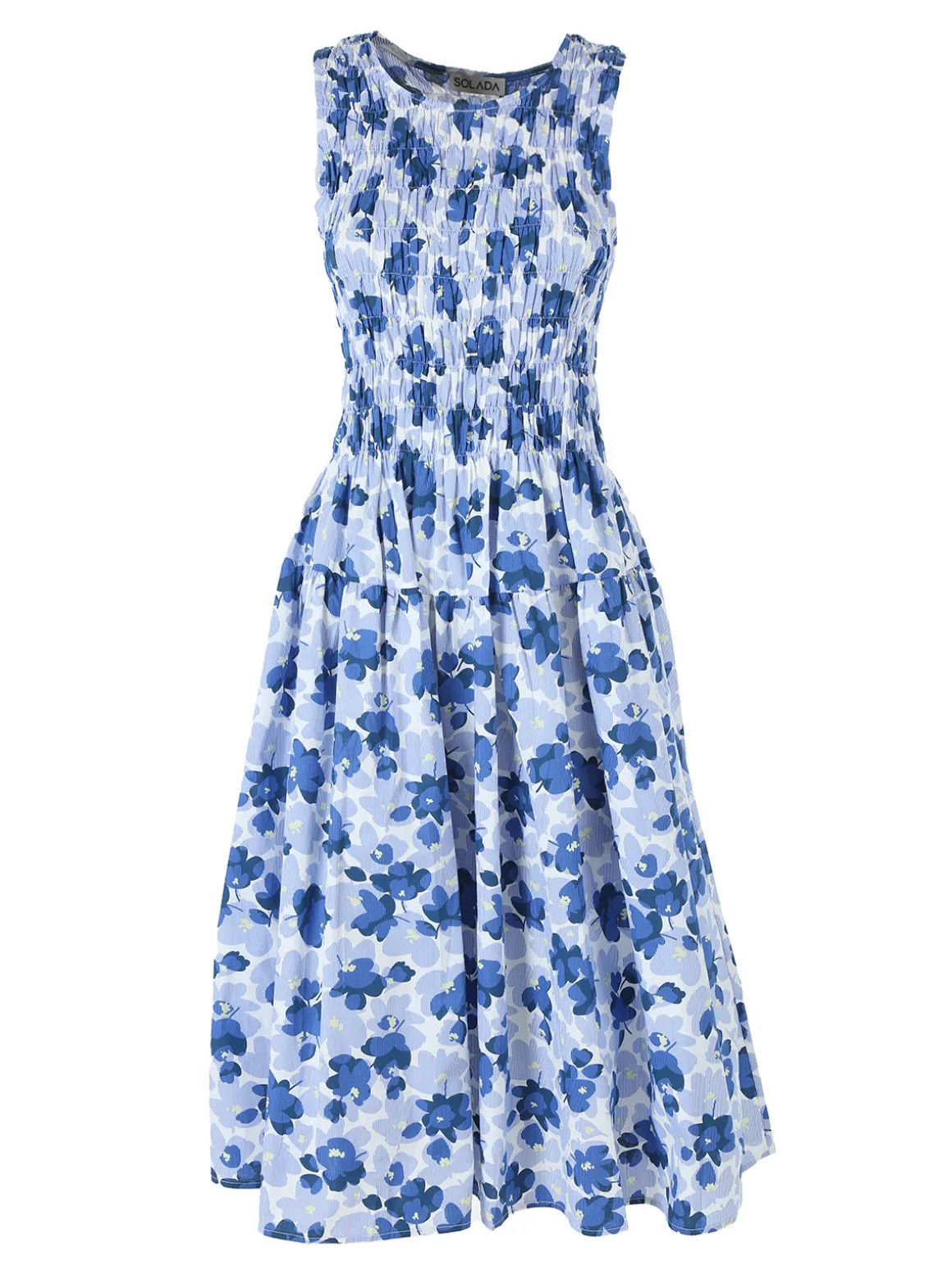 Solada Abito donna smanicato in cotone con stampe - blu