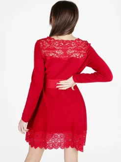 Solada Abito donna svasato a maniche lunghe con dettagli in pizzo macramè