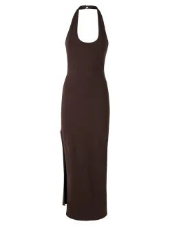 Solada Abito elegante da donna con spalle scoperte e spacco laterale - moro