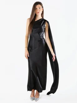 Solada Abito elegante da donna monospalla con stola incorporata - nero